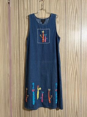 new directions Petite Denim Round-Neck dress with cats